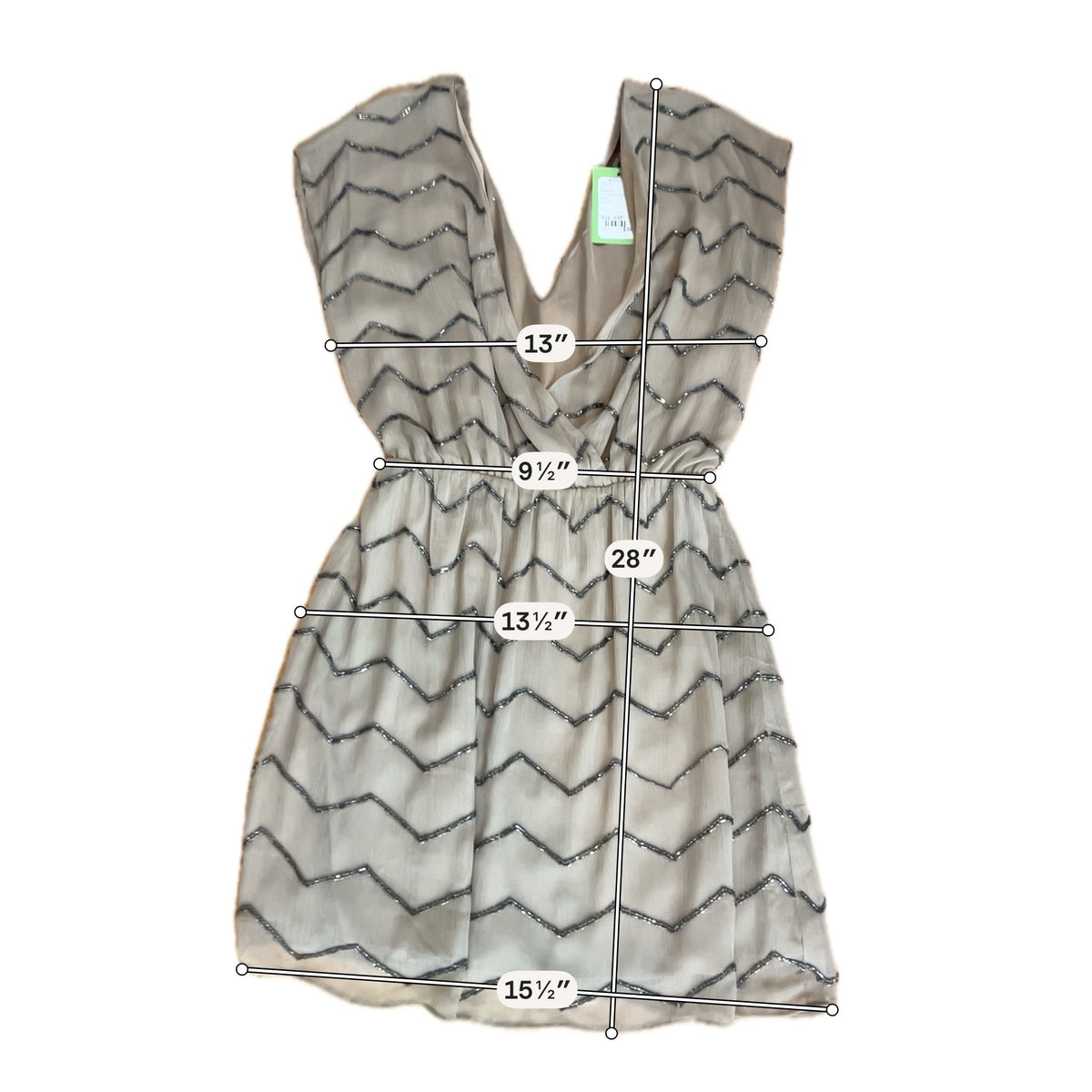 Ranna Gill Tan Chevron Beaded V-Neck Mini Dress Size Petite XS