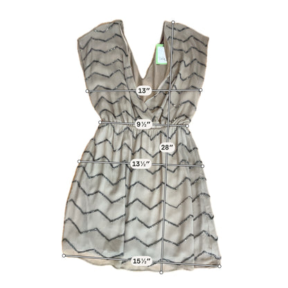 Ranna Gill Tan Chevron Beaded V-Neck Mini Dress Size Petite XS