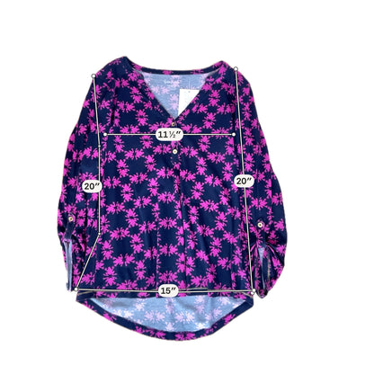 Lilly Pulitzer Skipper Popover Henley Top Downstairs Print Navy Pink Size L - Downstairs