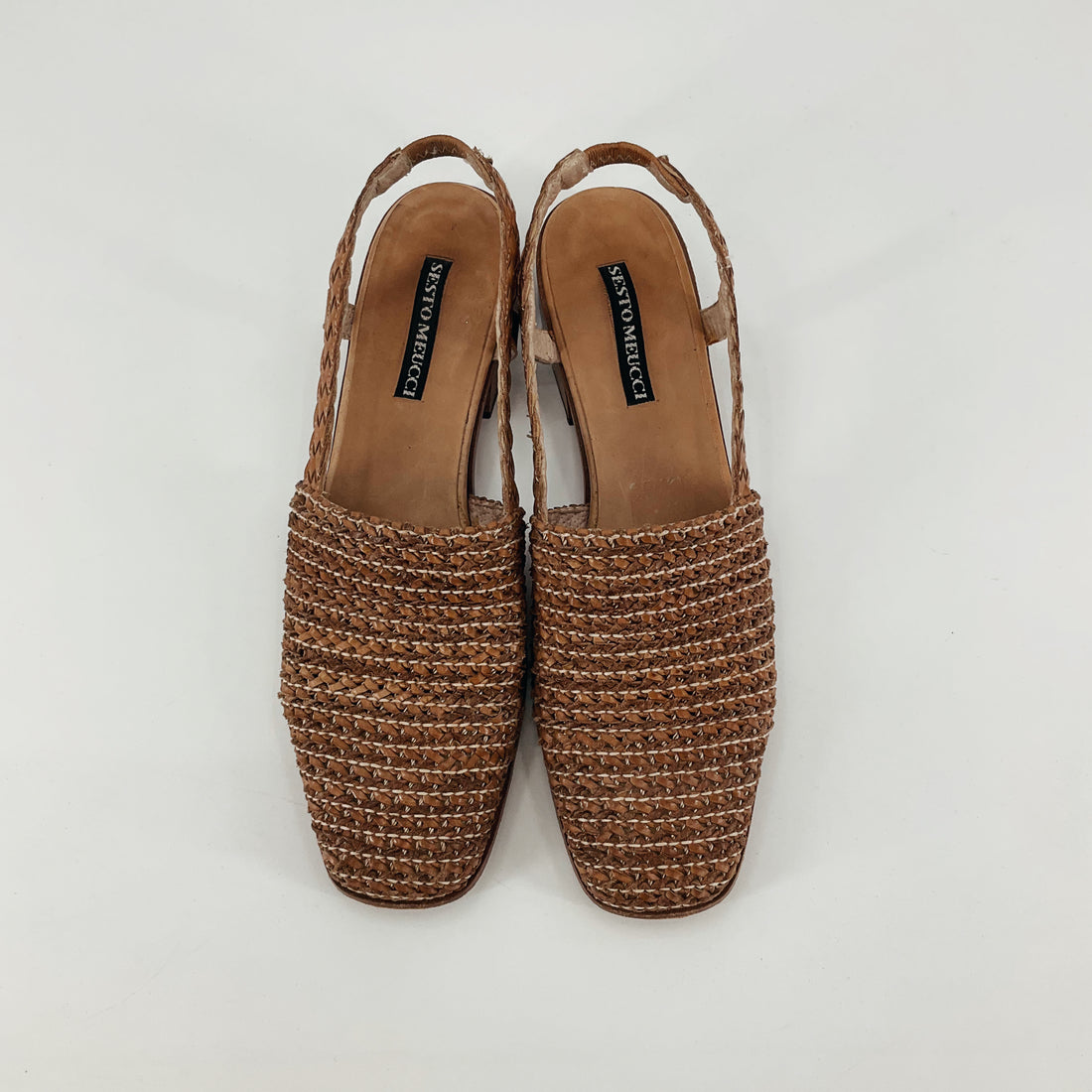 Sesto Meucci Gael Woven Leather Slingback Sandals Taupe Size 8