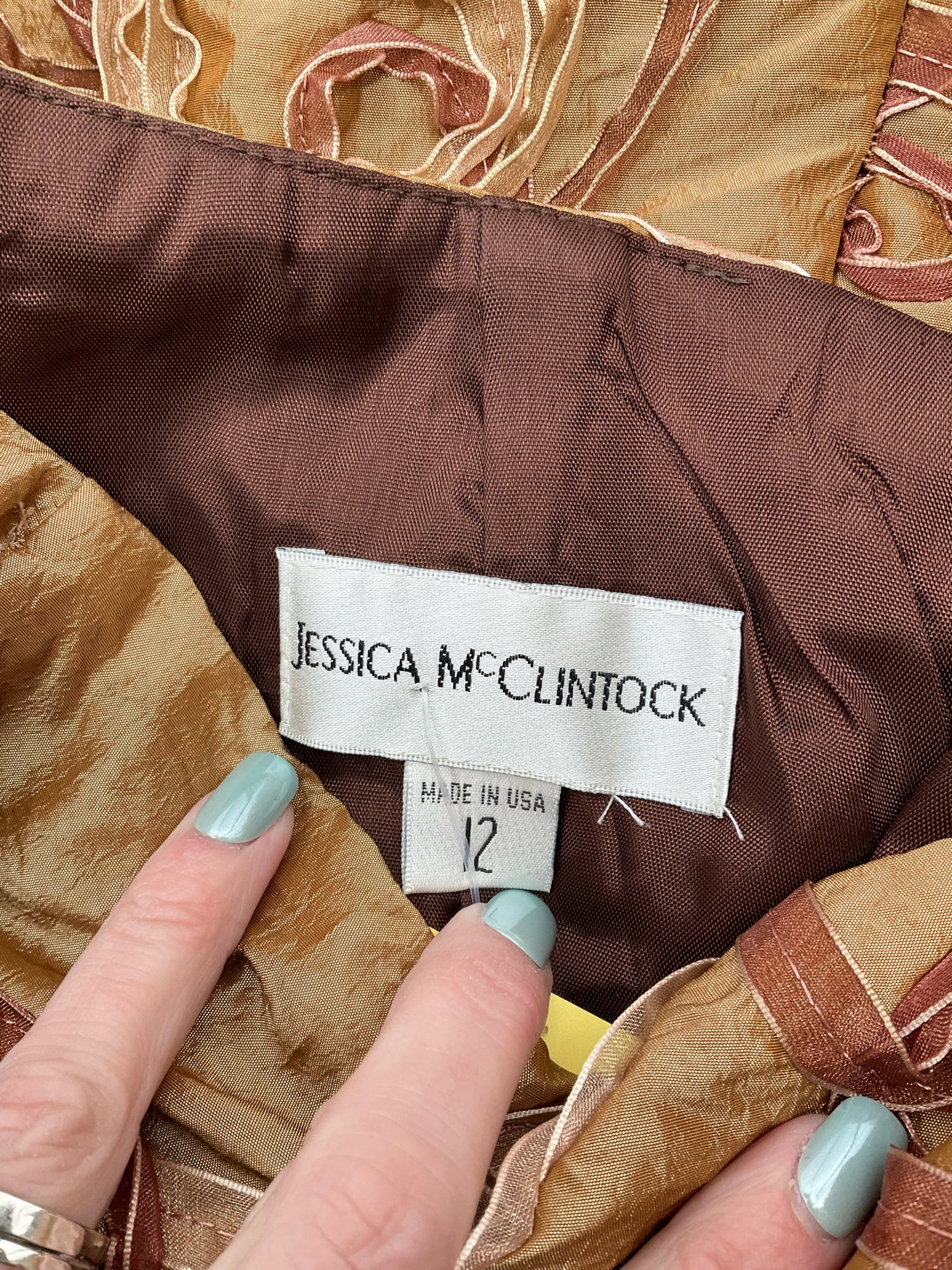 Jessica McClintock bronze/brown Dress Bronze Strapless Taffeta Embroidered Cocktail Dress Size 12 - Size 12