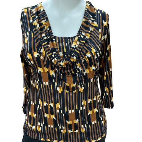 Ellen Tracy Navy/Yellow Print Pre-Owned Ladies Top - Size XL - Margaret’s Fine Consignment