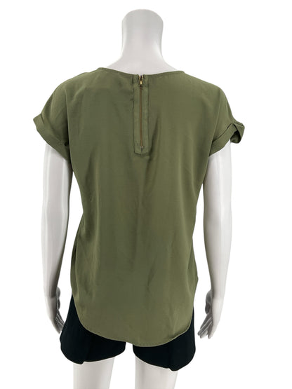 Olive + Oak Olive Green Crepe Cap Sleeve Blouse Top Size Small - ONLINE ONLY