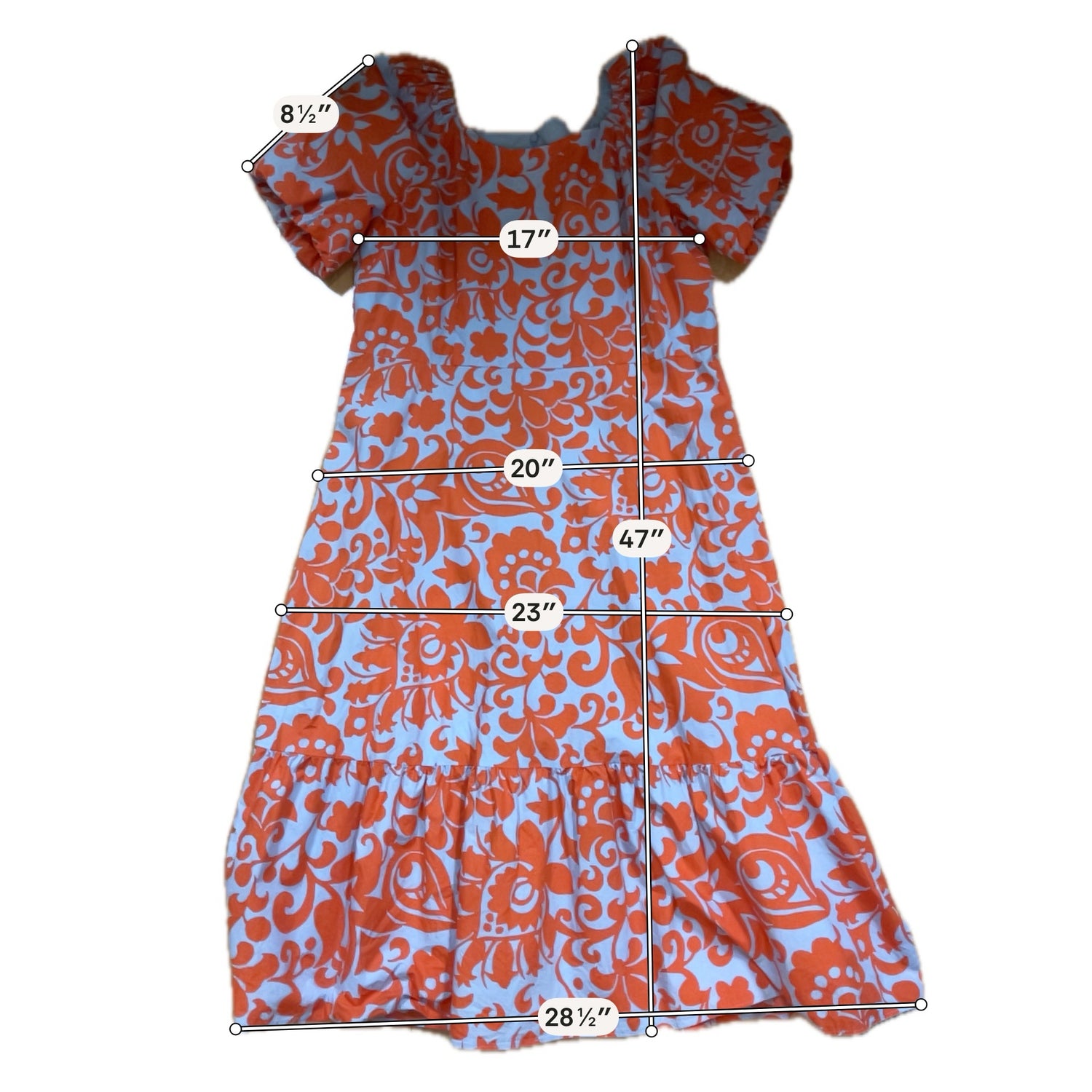 Talbots Floral Scroll Tiered Popover Dress Blue Orange Size 14