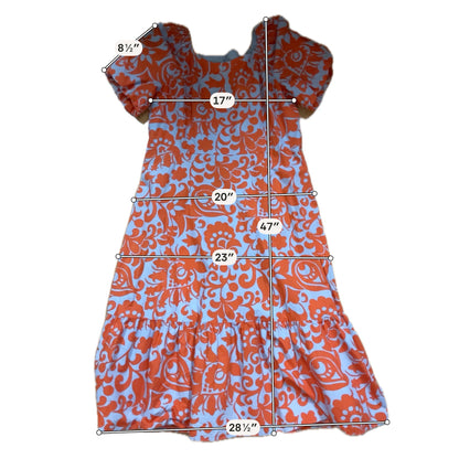 Talbots Floral Scroll Tiered Popover Dress Blue Orange Size 14