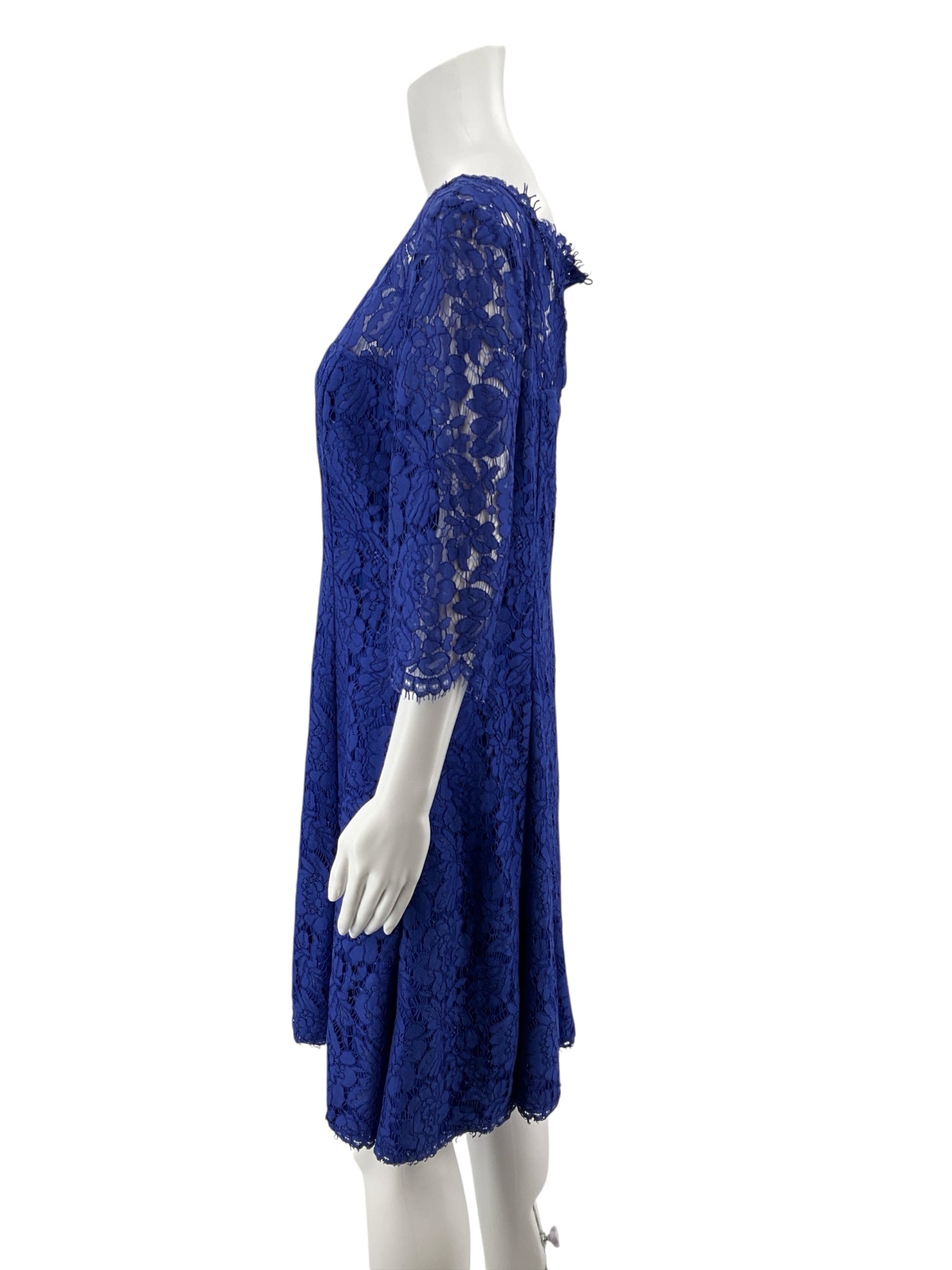 Eliza J Royal Blue Lace Cocktail Dress 3/4 Sleeve Size 14