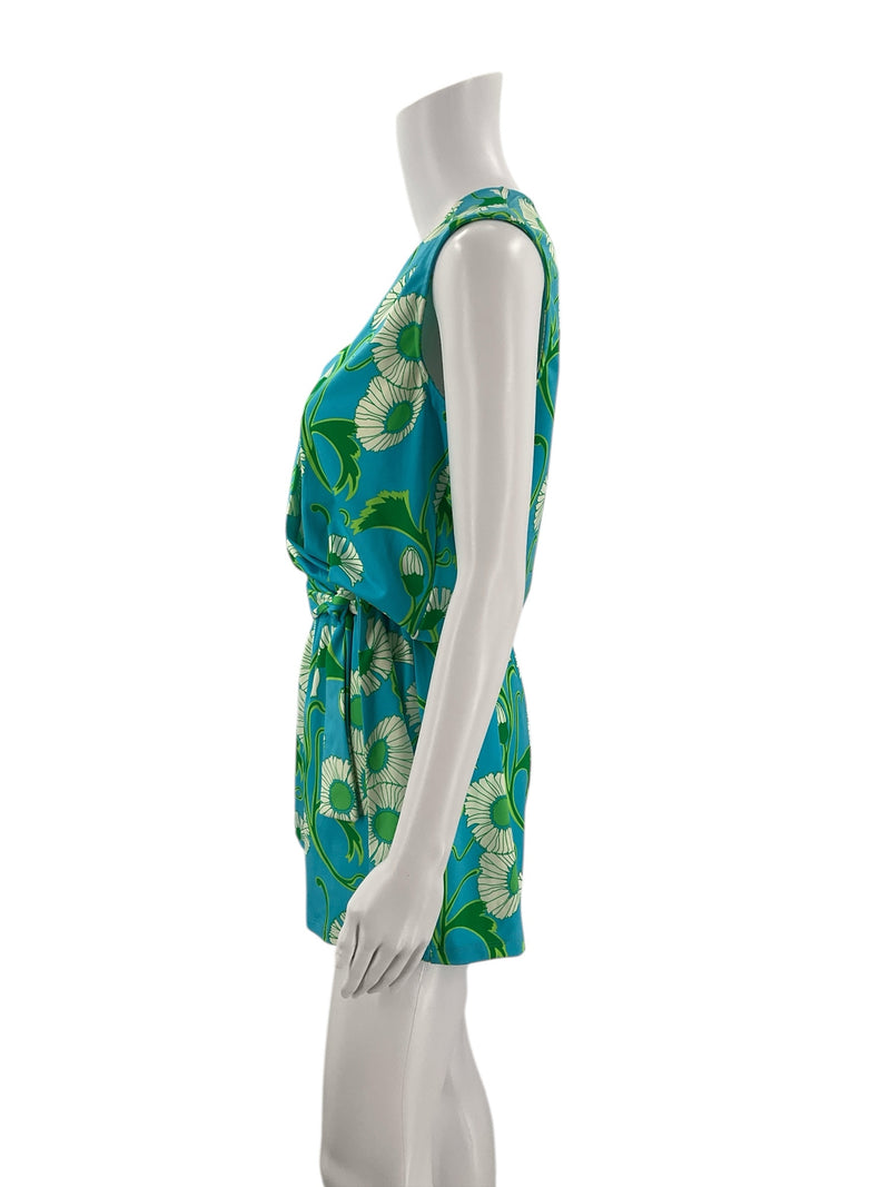 Julie Brown Teal/Green Floral Pre-Owned Ladies Romper- Size Small Petite - Margaret’s Fine Consignment
