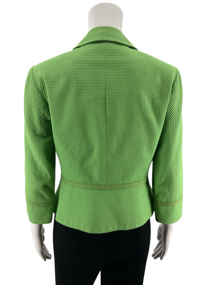 Etcetera Lime Green Micro-Check Peplum Blazer Jacket Size 4