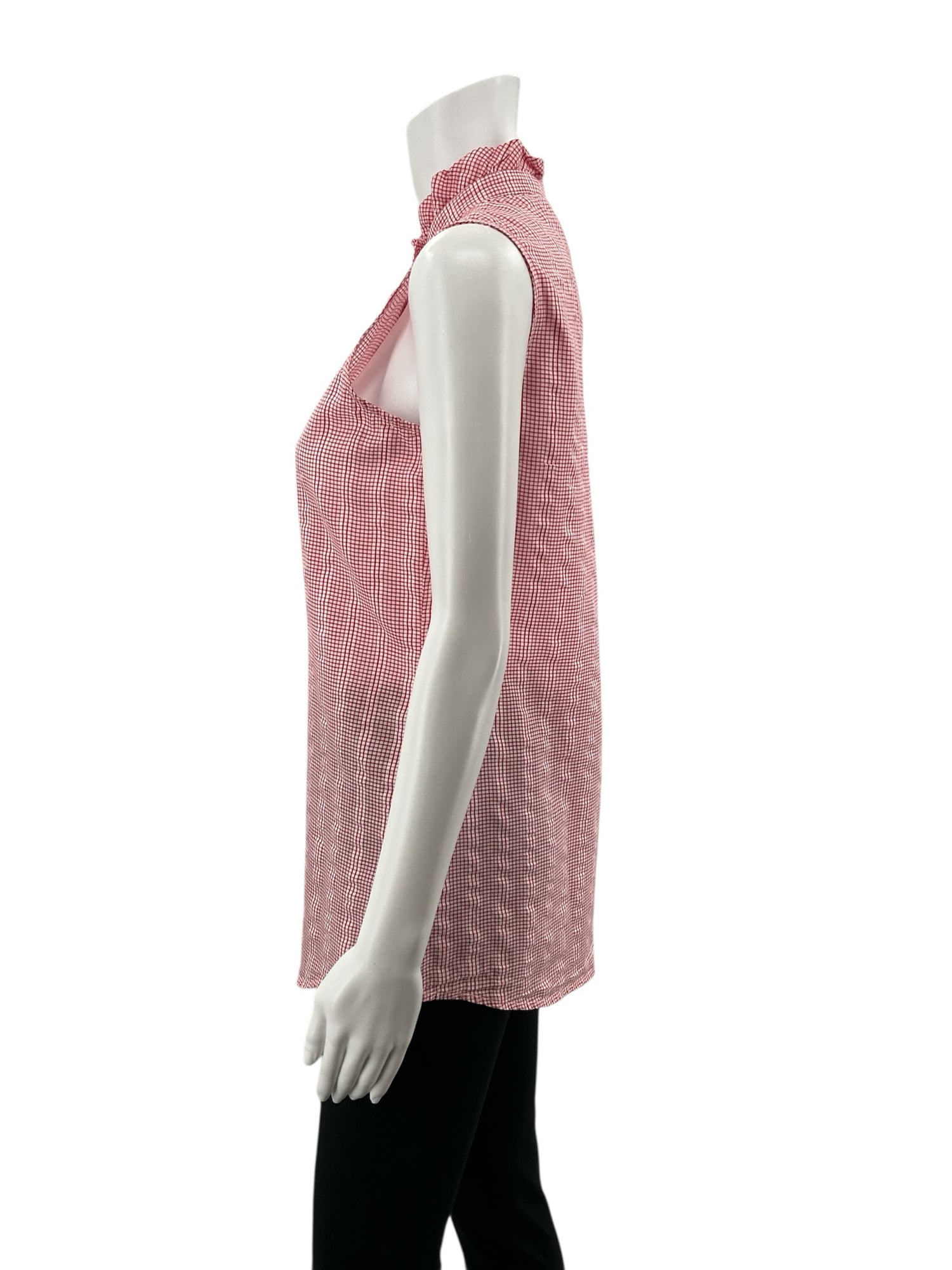 J. McLaughlin red/white Sleeveless Red Gingham Ruffle Sleeveless Top Size Small - Size S