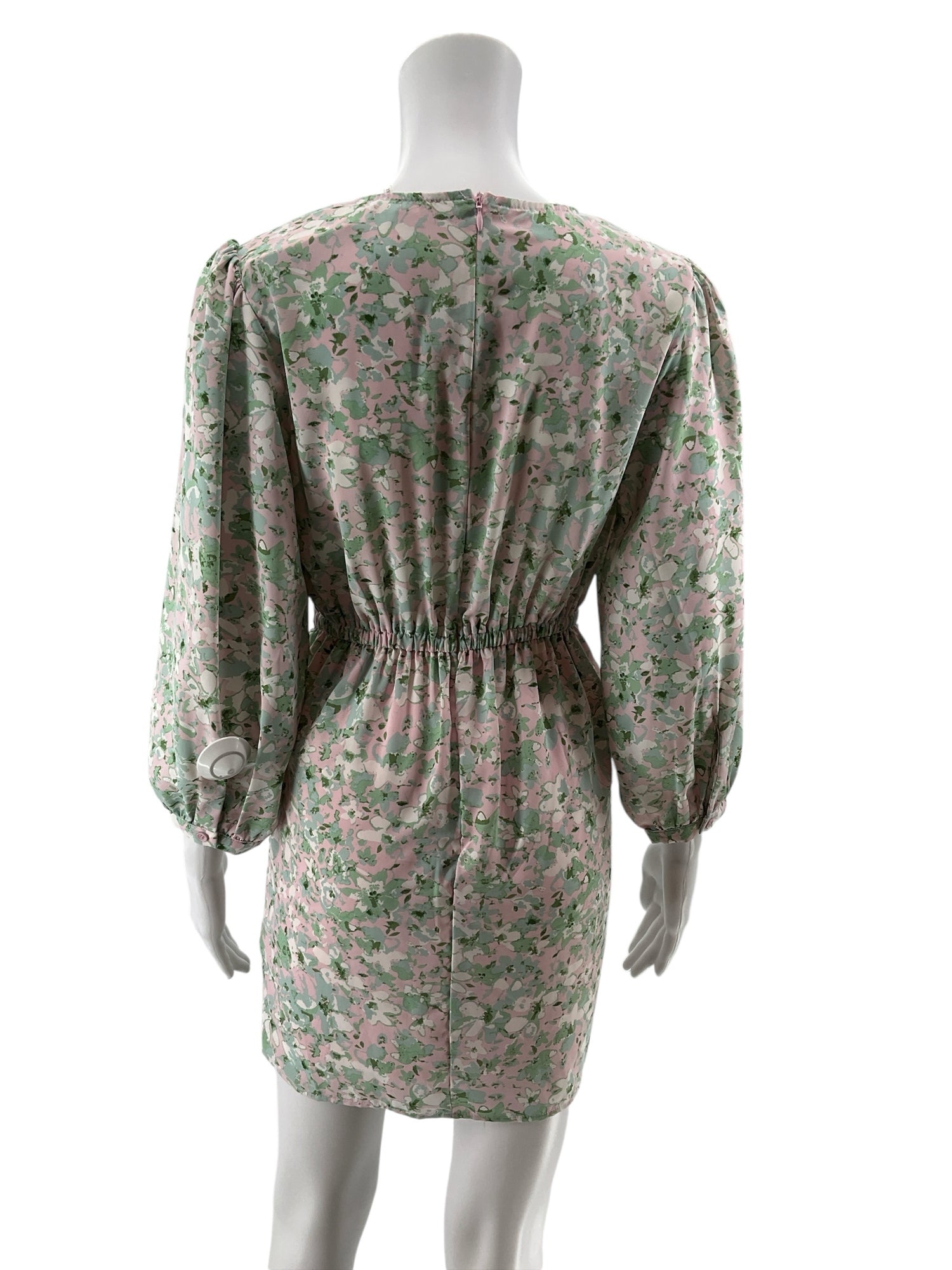 Entro Floral Asymmetrical Ruched Mini Dress Pink Green Size Small - ONLINE ONLY