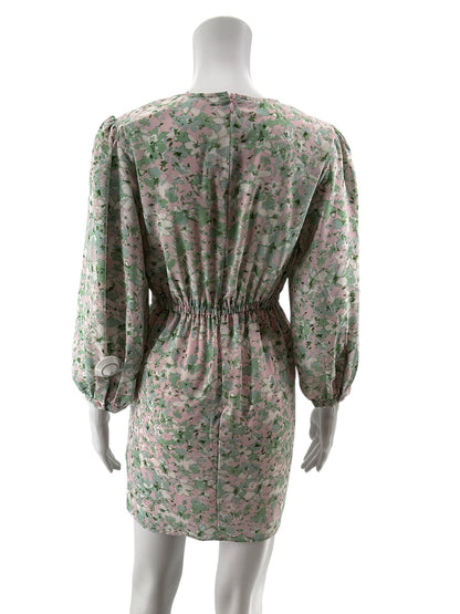 Entro Floral Asymmetrical Ruched Mini Dress Pink Green Size Small - ONLINE ONLY