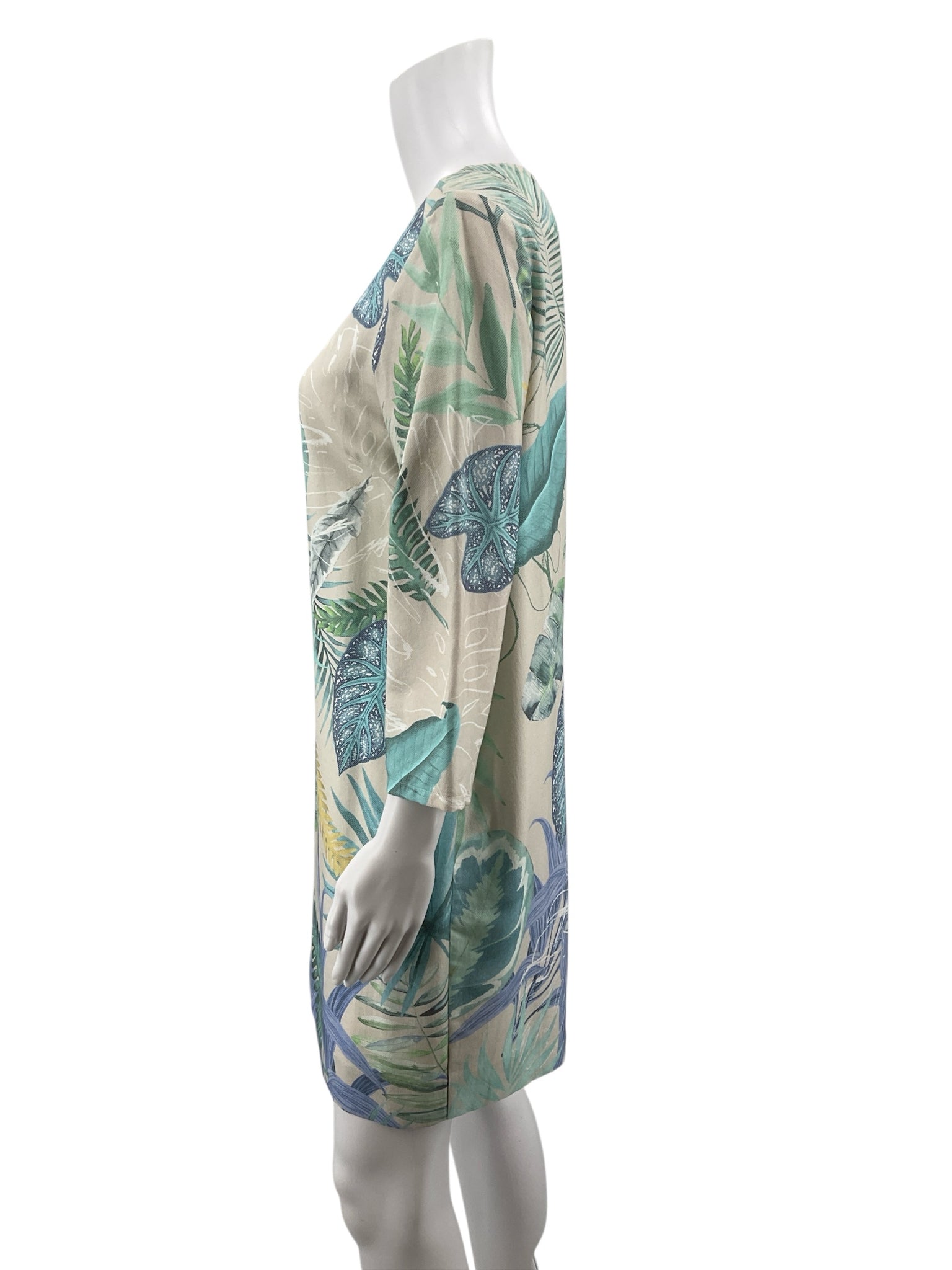 Vilagallo Tan/Aqua Floral Pre-Owned Ladies Dress - Size Large