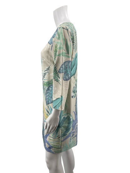 Vilagallo Tan/Aqua Floral Pre-Owned Ladies Dress - Size Large