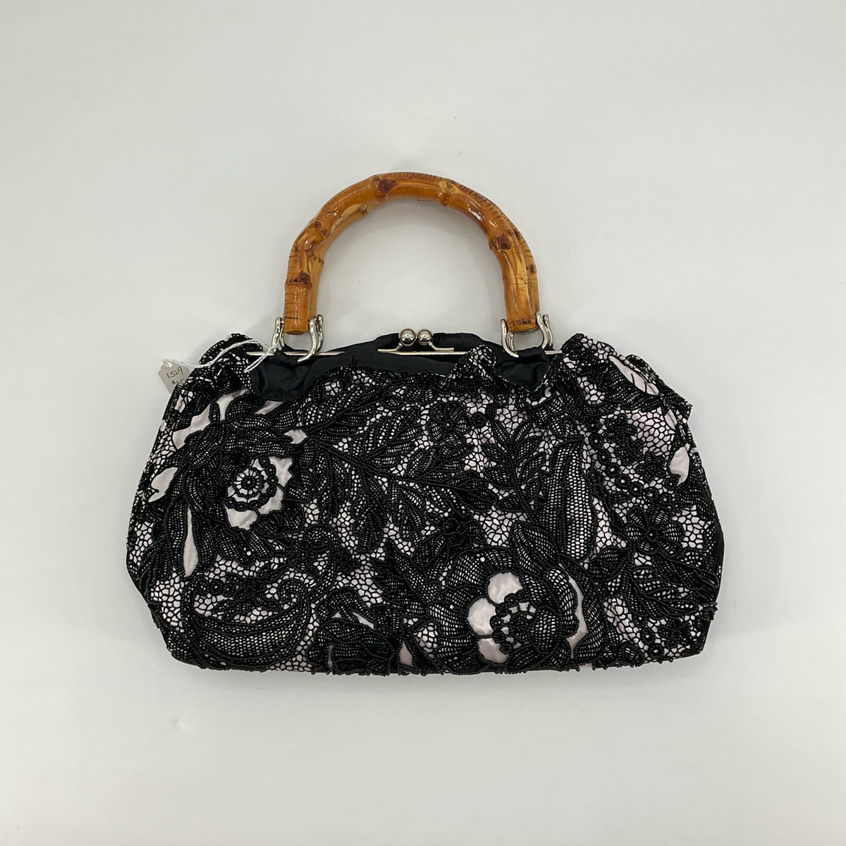 Vera New York Black &amp; Champagne Lace Bamboo Handle Kiss Lock Purse | Vintage Style Frame Bag