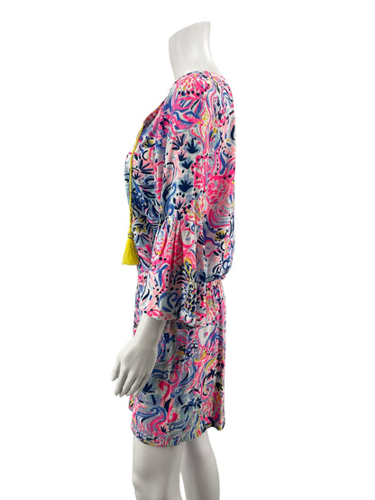 Lilly Pulitzer White/Blue/Pink Print Romper - Size Medium