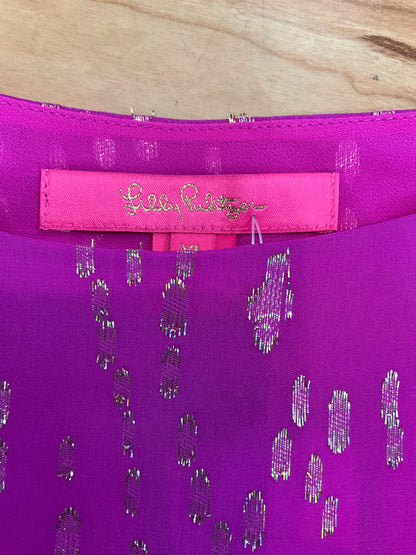 Lilly Pulitzer Avah Top Fuchsia Pink Silk Metallic Blouse Size XL
