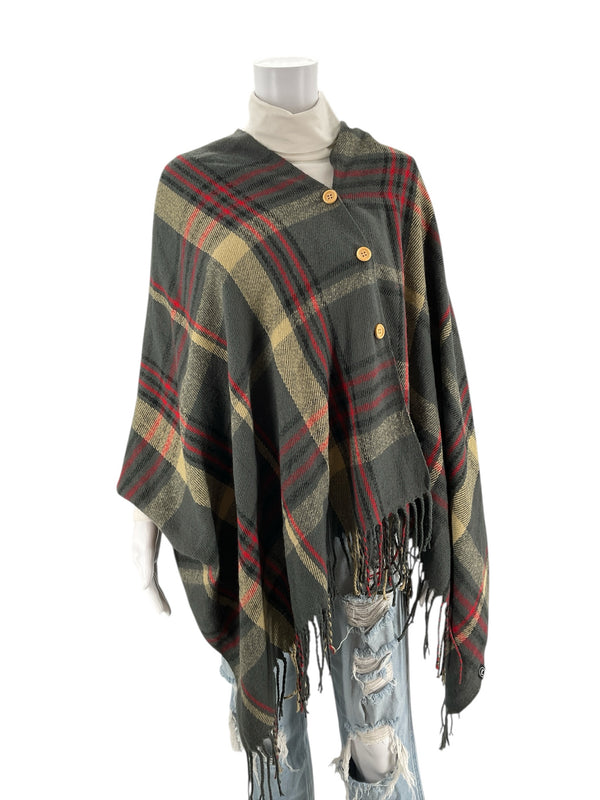 Grace On Main Gray/Tan/Red Plaid Pre-Owned Ladies New With Tags Shrug - Size One Size Fits Most