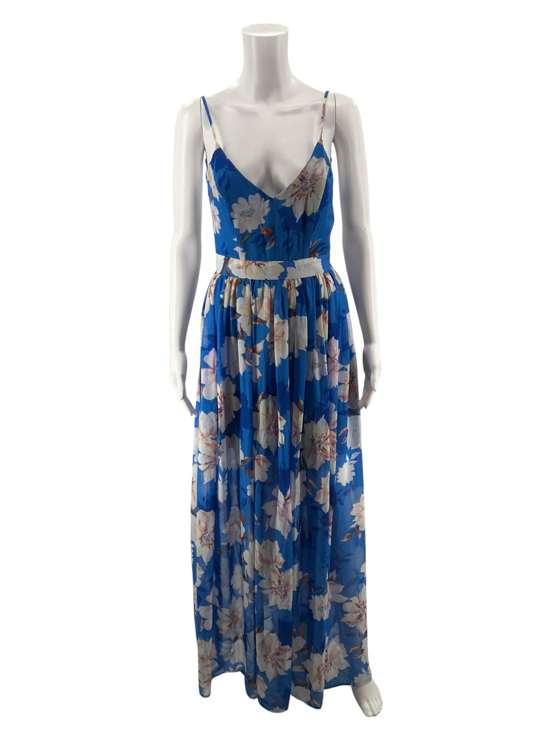 Pink Lily blue/multi Maxi You and I Together Forever Blue Floral Maxi Dress Size Medium - Size M