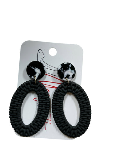 Black Braided Textured Statement Stud Earrings