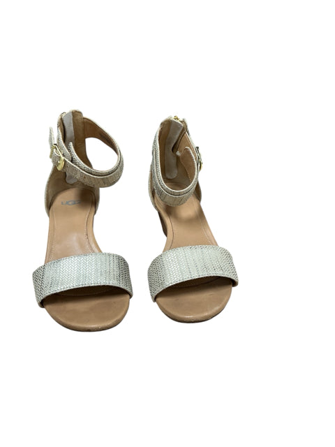 Ugg Zina Wedge Sandal Tan Snakeskin Print Ankle Strap Size 7 - ONLINE ONLY