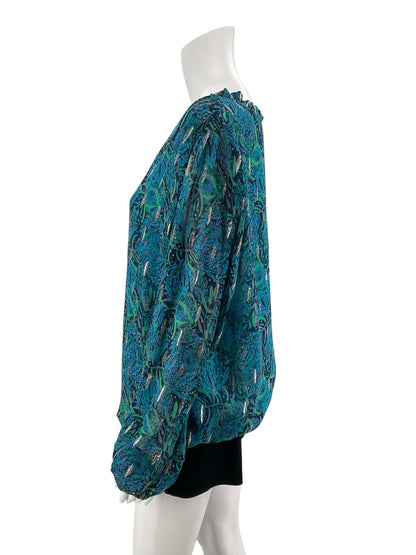 Lilly Pulitzer Kade Top Borealis Blue Wild Within Metallic Blouse Size L
