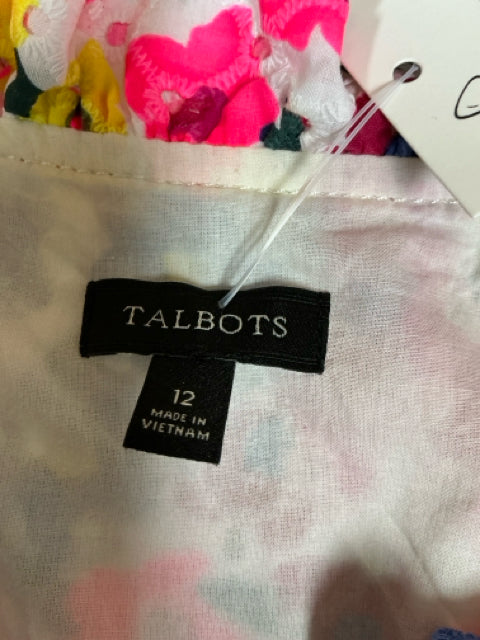 Talbots Floral Cotton Shift Dress Ruffle V-Neck Size 12