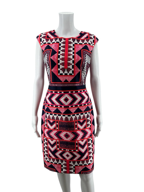 Vince Camuto pink/navy Sheath Pink &amp; Navy Tribal Print Sleeveless Sheath Dress Size 6 - Size 6