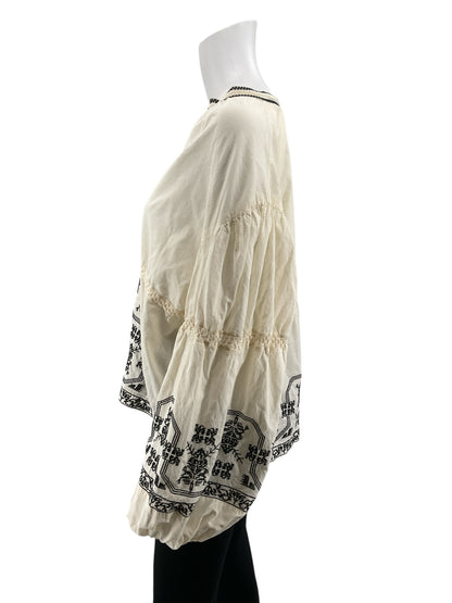 Solitaire Cream Embroidered Bohemian Peasant Blouse Top XL