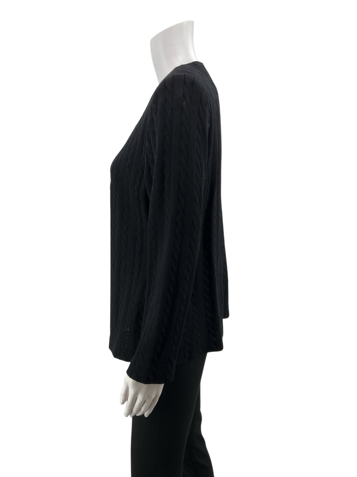 St. John Collection by Marie Gray Black Cable Knit Button Front Cardigan Size 8