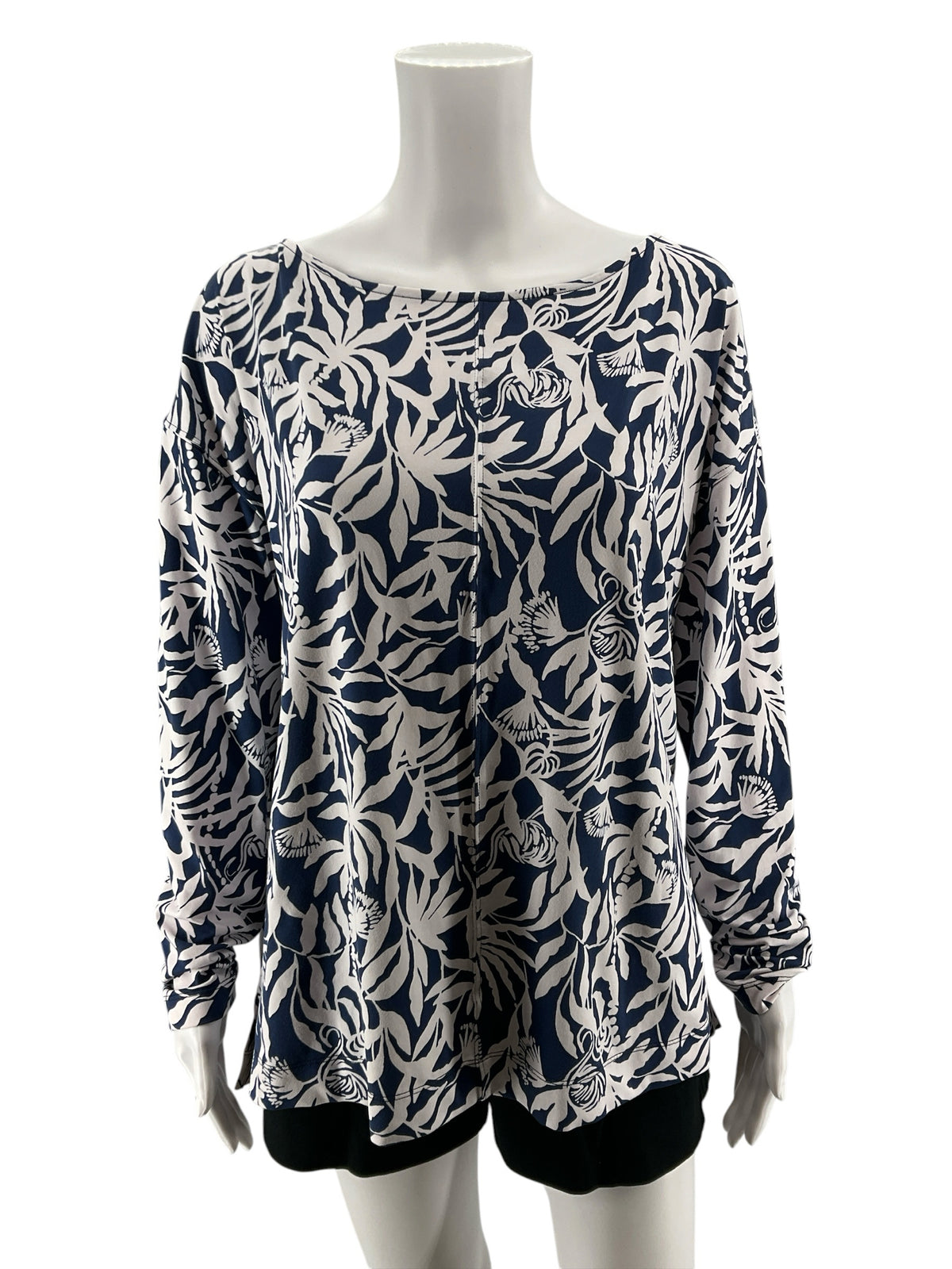 Lilly Pulitzer Loro Top In The Vias Navy Floral Print Boat Neck Blouse | Large