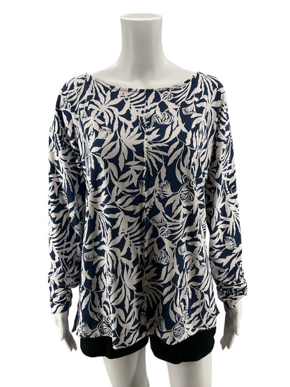 Lilly Pulitzer Loro Top In The Vias Navy Floral Print Boat Neck Blouse | Large