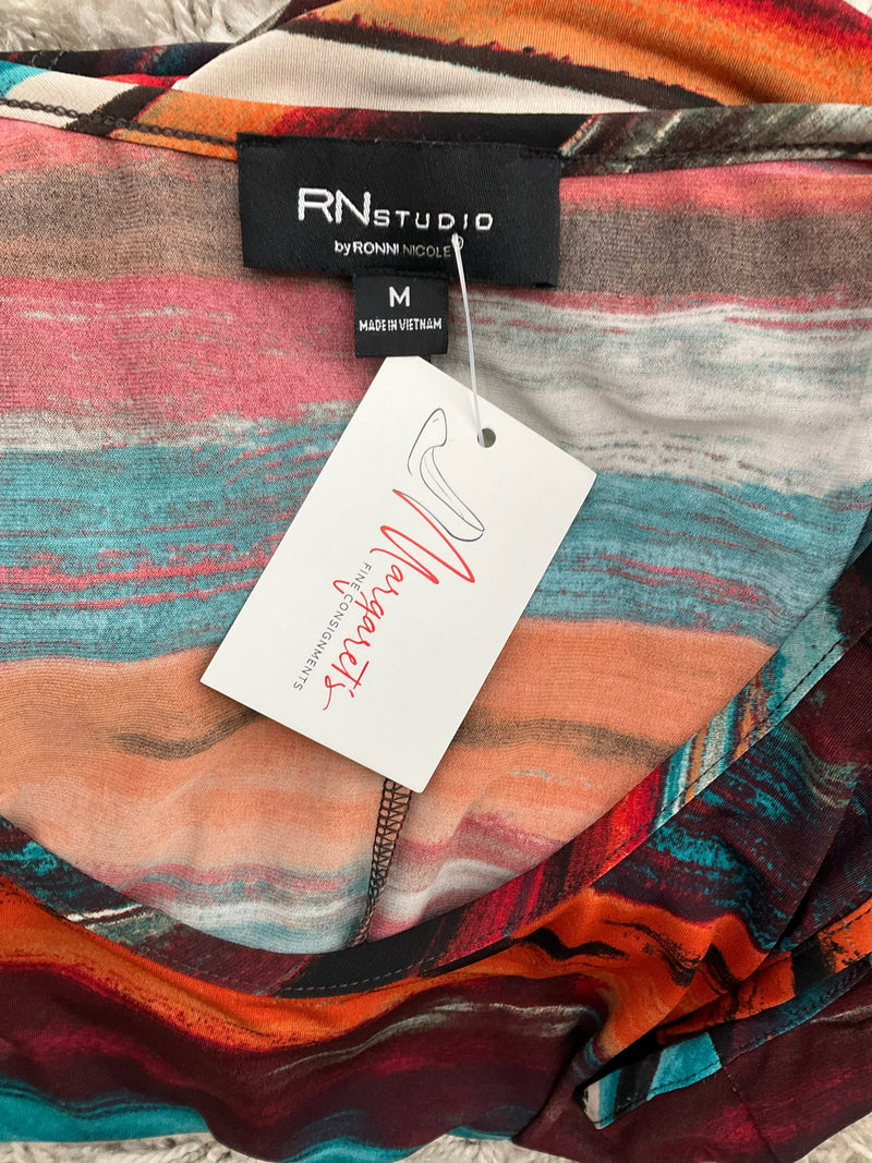 RN Studio Orange/Teal Print Pre-Owned Ladies Dress - Size Medium