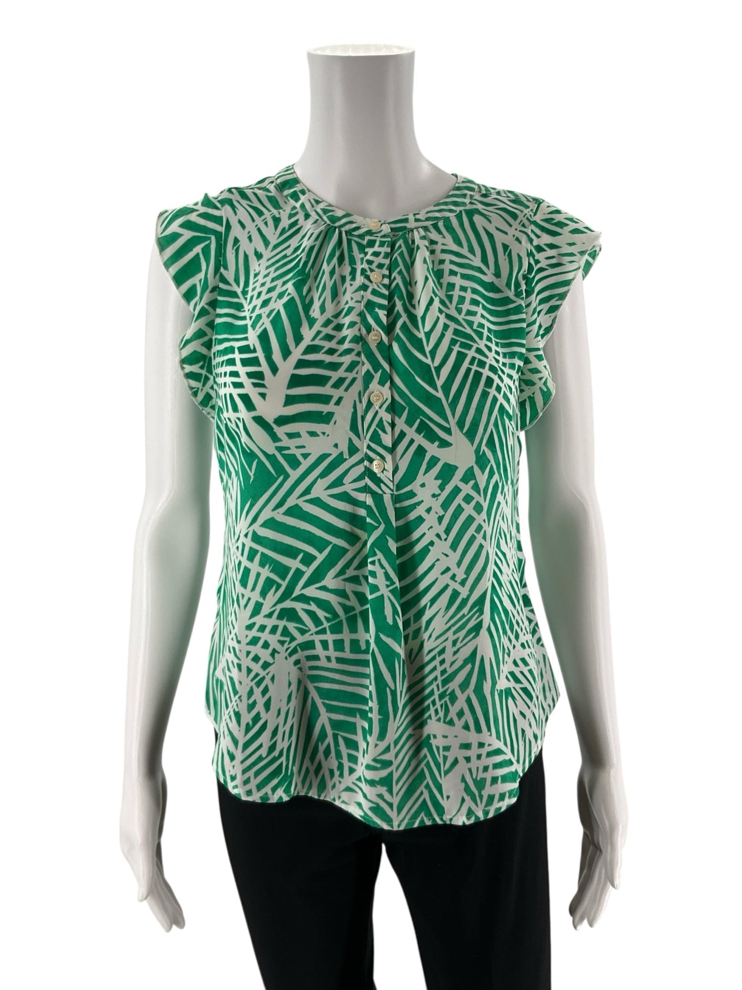 Talbots Green/White Print Pre-Owned Ladies Top - Size 4 Petite