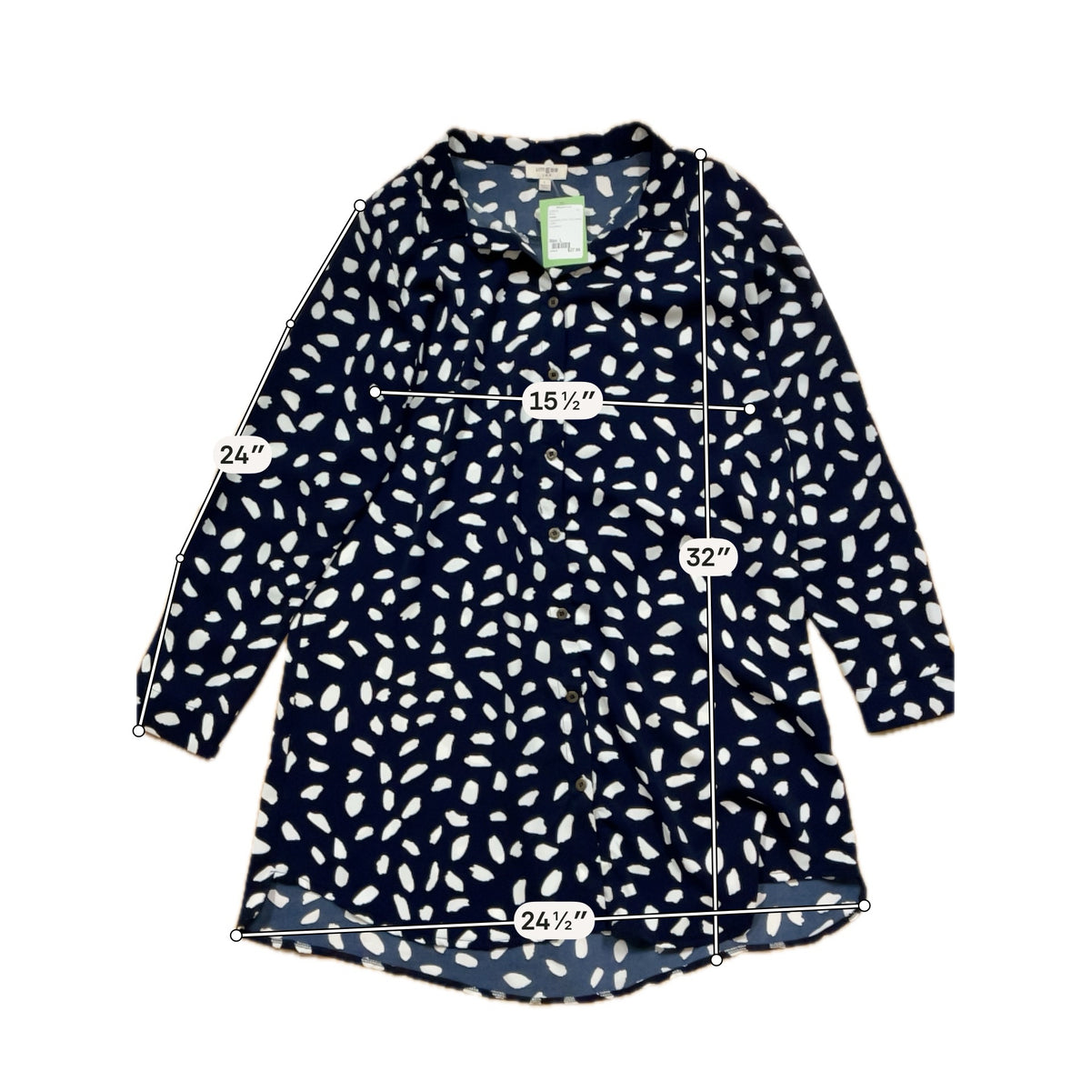 Umgee USA Navy &amp; White Confetti Dot Tunic Shirt Dress Size Large