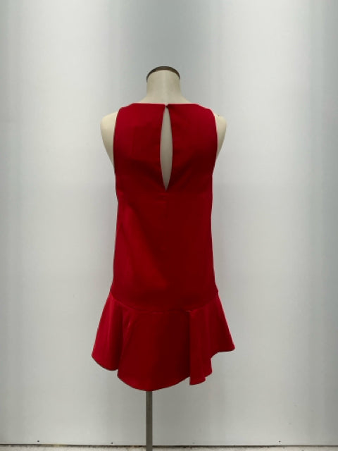 H&amp;amp;M Red Linen-Blend Ruffle Hem Mini Dress Size XS - ONLINE ONLY