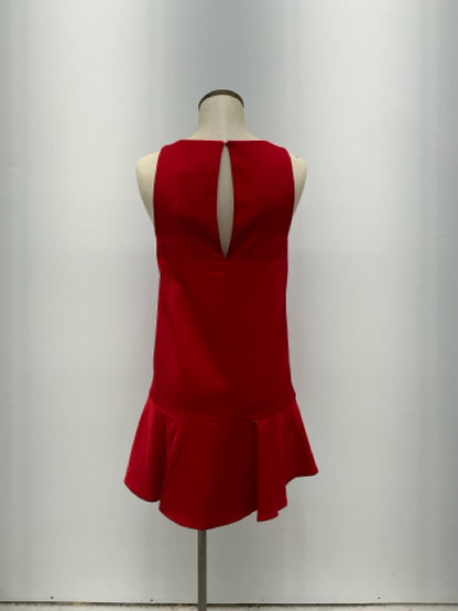 H&amp;amp;M Red Linen-Blend Ruffle Hem Mini Dress Size XS - ONLINE ONLY