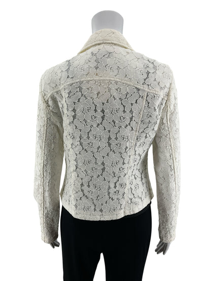INC International Concepts Ivory Floral Lace Moto Jacket Size Medium