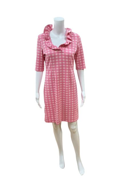 Tyler Boe Pink Gingham Ruffle Collar Shift Dress Size XS