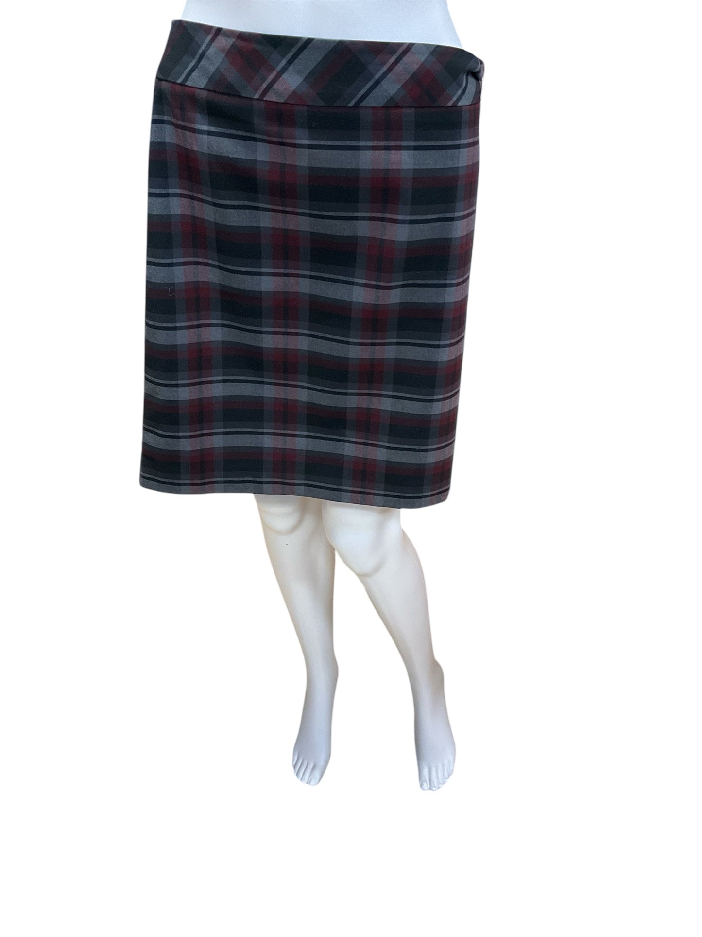 Loft Size 8 Gray/red Plaid Pre-Owned Skirt - Ladies