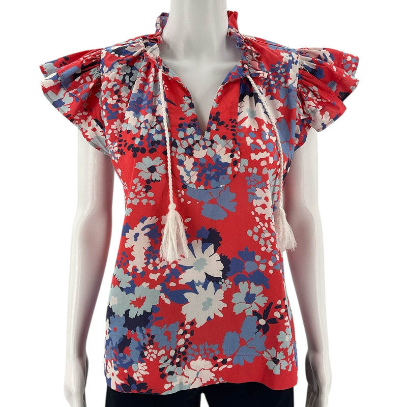 CK Bradley Coral/Blue Floral Pre-Owned Ladies Top - Size Small - Margaret’s Fine Consignment
