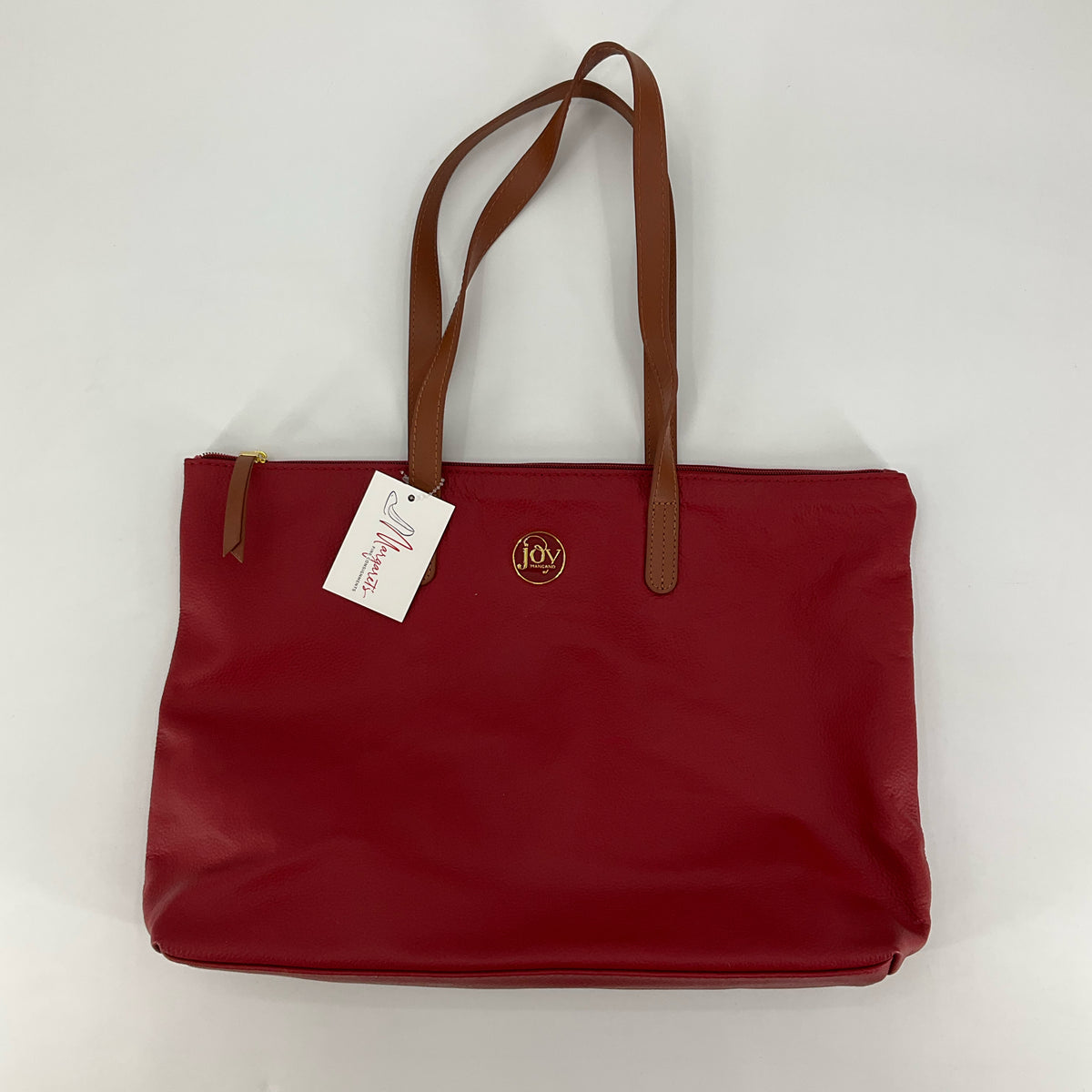 Joy Mangano Red Pebbled Tote Purse with Brown Straps - ONLINE ONLY