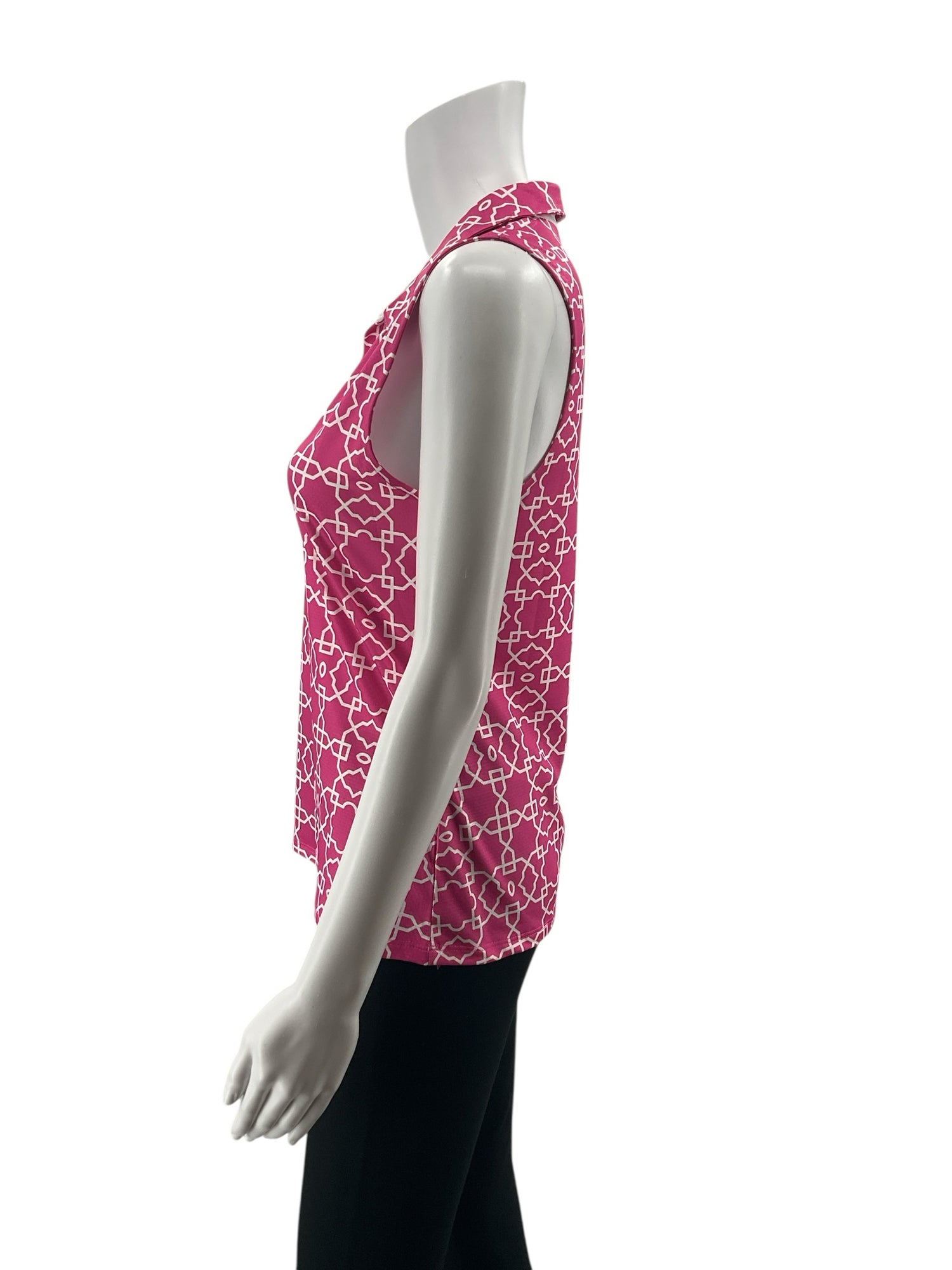 by Gottex Geometric Print Sleeveless Polo Tank Top Pink White Size Small