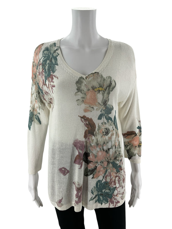 J Jill Cream/Multi Floral Pre-Owned Ladies Top - Size Small