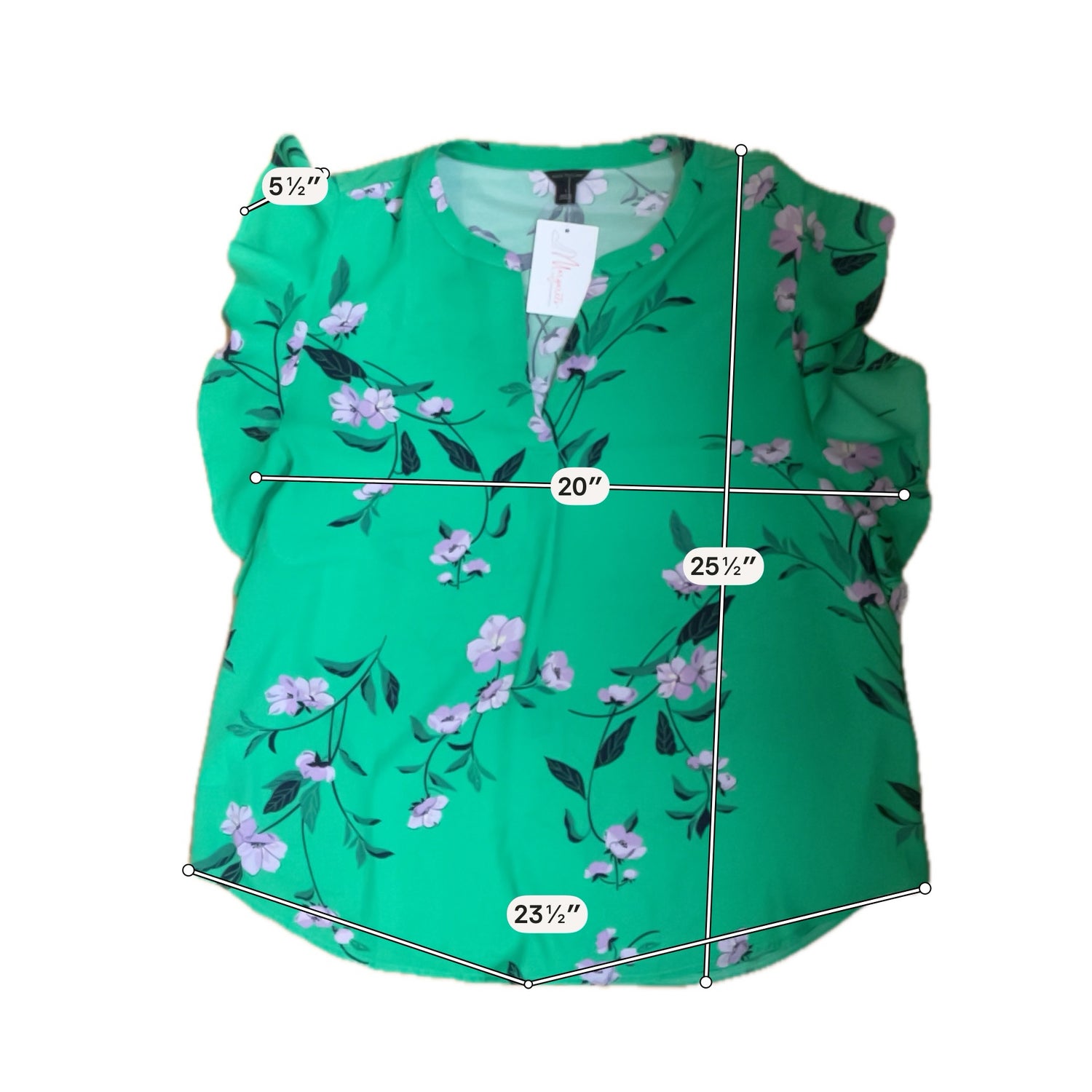 Ann Taylor green/purple Cap Sleeve Green &amp; Purple Floral Flutter Sleeve Blouse Top Size Large - Size L