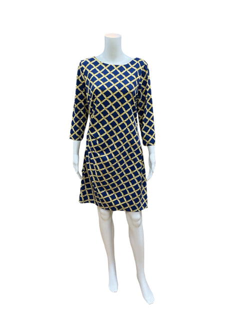 J McLaughlin Size L Blue/Gold Print Dress