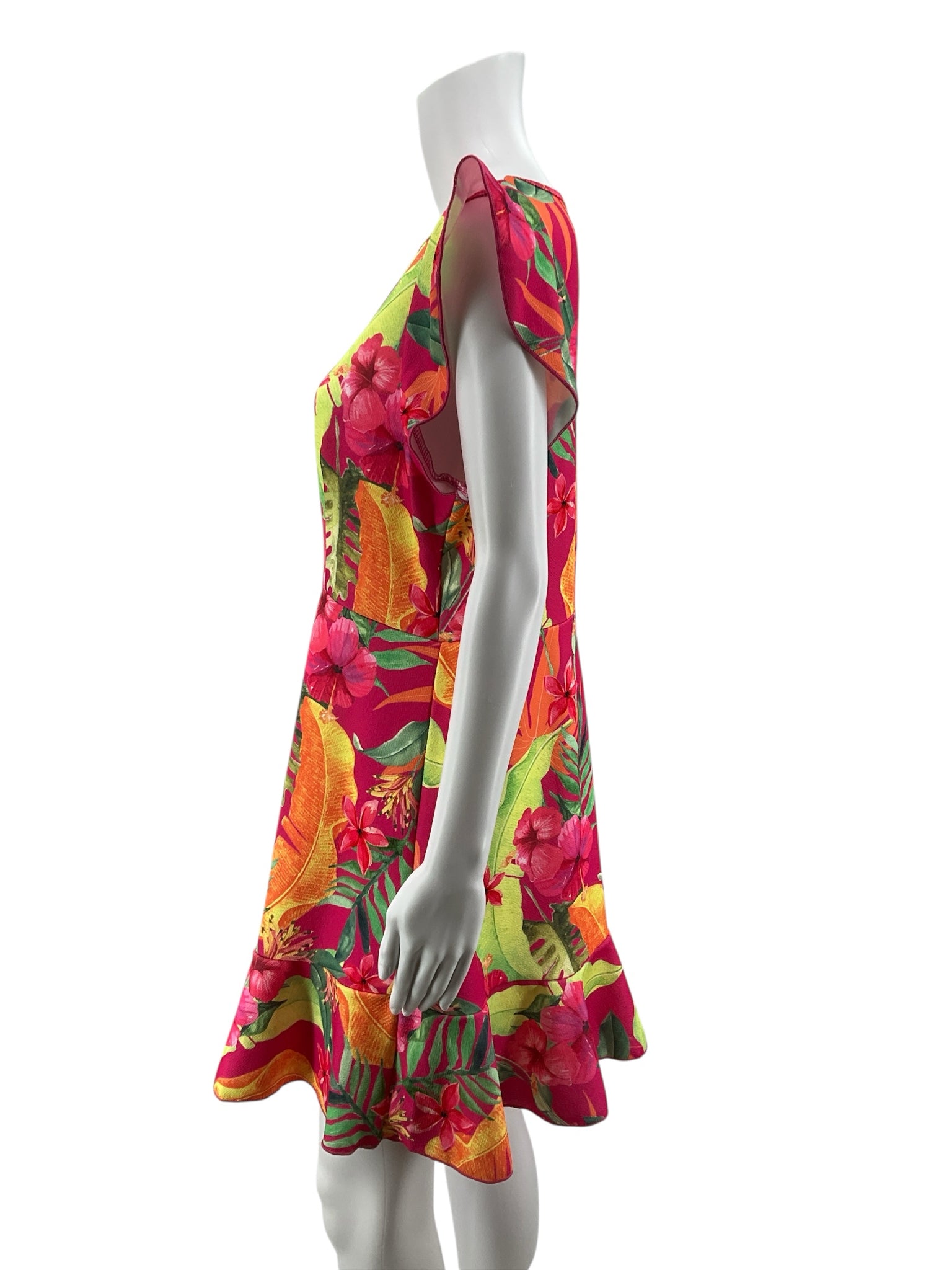 Shein Floral Cap Sleeve A-Line Dress Size XL Pink Green Orange