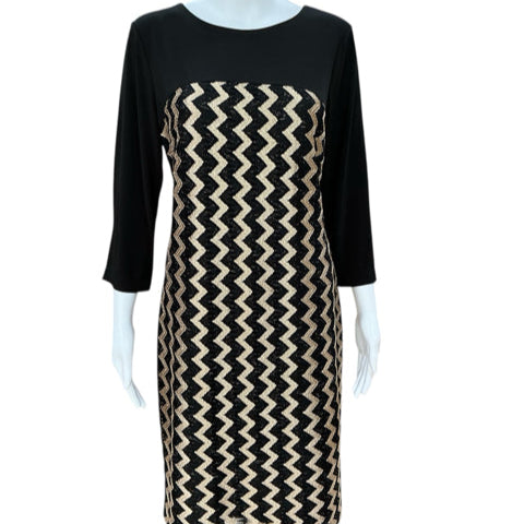 Chico Black/Gold Print Ladies Pre-Owned Dress - Size 10 - Margaret’s Fine Consignment