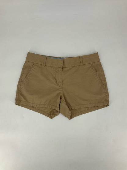 J. Crew khaki solid ladies chino shorts, mid-rise, size 4, casual classic preppy style.