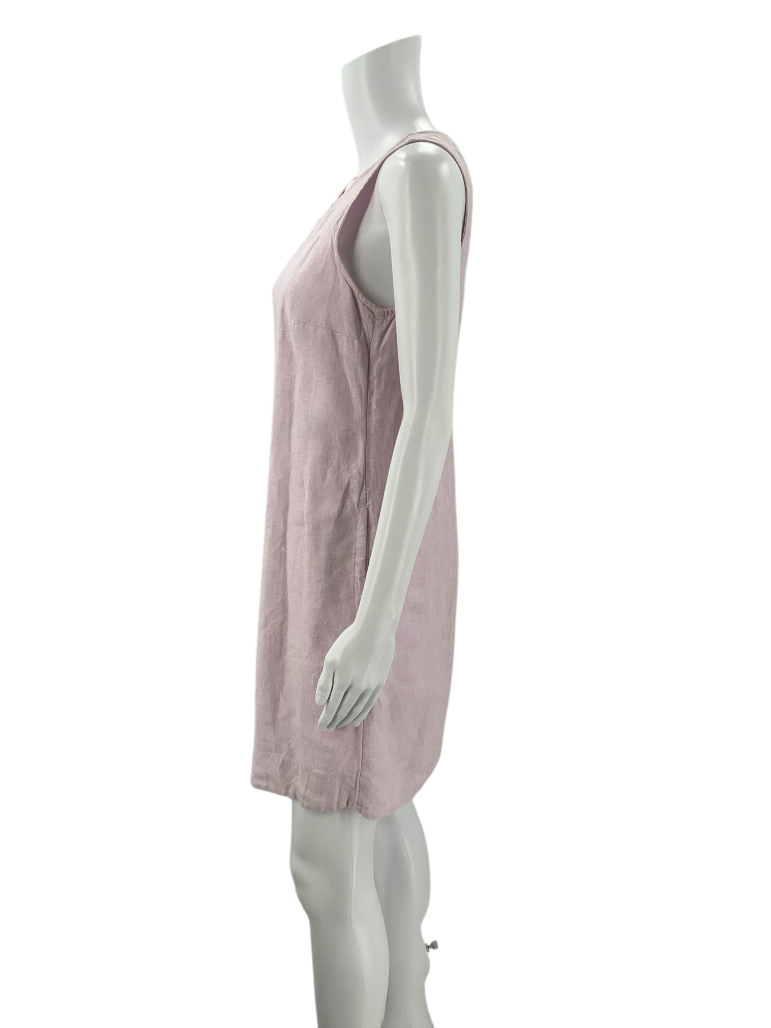 Side profile of J Crew Lavender Solid Dress - Size XXS showing lightweight linen fabric and sleeveless cut.