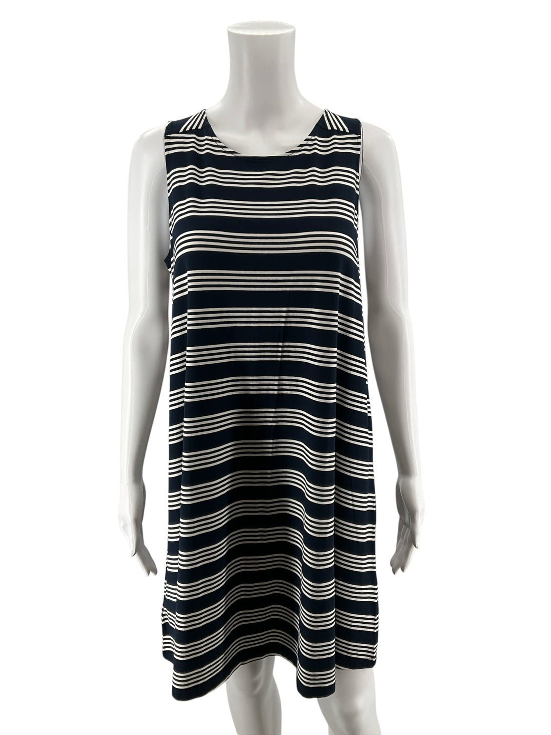 LOFT Navy White Striped Sleeveless Swing Dress Keyhole Back NWT | Size Medium - ONLINE ONLY